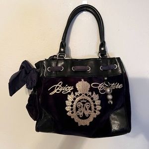 VINTAGE Juicy Couture y2k Dark Blue Velour Black Trim Daydreamer Shoulder Bag